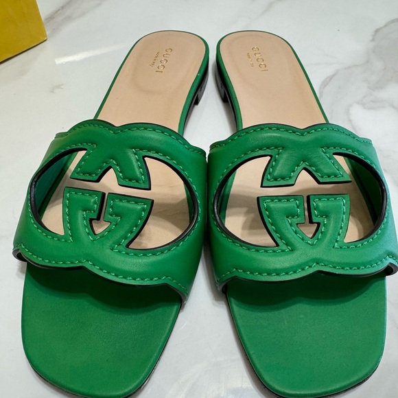 Gucci Shoes - Gucci Vibrant Green Slide Sandals